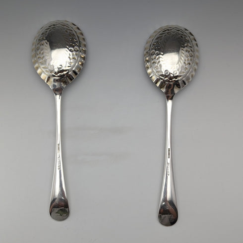 1916 British antique silver plate serving spoon pair